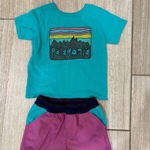 Patagonia Boardshorts and Fitz Roy Skies T-Shirt Size 2T